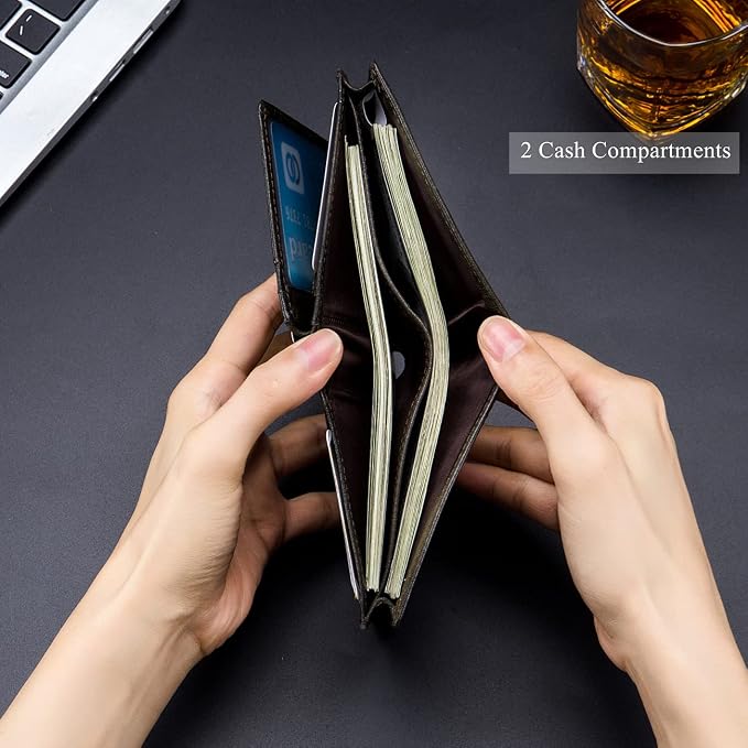 BULLCAPTAIN Large Capacity Genuine Leather Wallet for Men QB-027 | Bifold Wallet,RFID Blocking,Credit Card Holder,15 Card Slots,Special Expandable Design,gift choice - Image 5