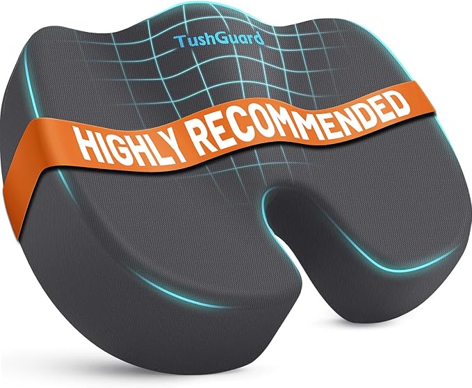 Memory Foam Seat Cushion for Office Chair, Car Seat, Gray, XXL | Office Chair Cushion for Car, Airplane - Chair Pad for Long Sitting Sciatica, Hip, Coccyx,Tailbone Pain Relief, Butt Pillow by TushGuardSeatCushonsPillows