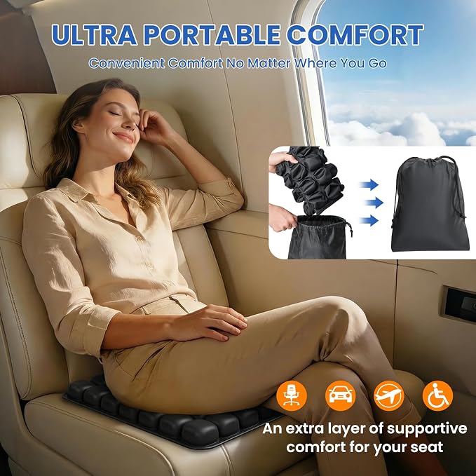 JUMPOW Inflatable & Portable Travel Seat Cushion for Airplane with Pump | 3D Air Cell, Cool & Ventilated, Foldable, Lightweight, Portable, Compatible with Any Chairs, Car Seats, Wheelchairs, Planes - Image 4