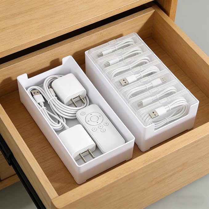 4 Set Cable Organizer Box with 28 Clear Switch Case Power Cord Organizer Desktop Cable Management Box Desktop Charger Cord Storage Organizer Box for Office Home Desk Accessories Stationery Supplies - Image 6