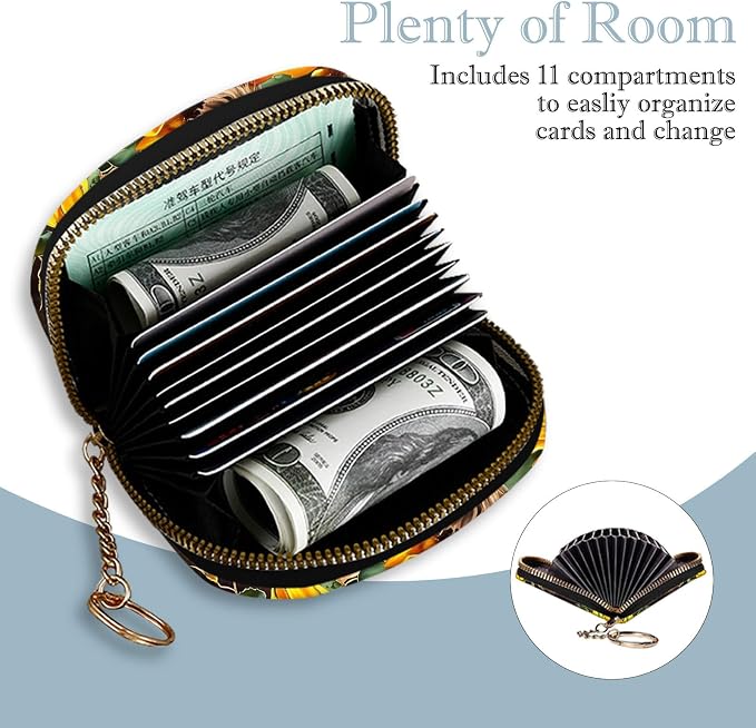 Women's Slim RFID Wallet – Compact Leather Card Holder Wallet for Women, 9 Card Slots RFID Blocking Credit Card Organizer, Small Travel Wallet - Highland Cow Sunflower - Image 3