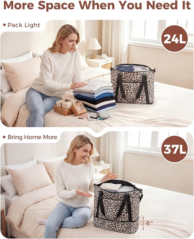 WANDF Foldable Expandable Personal Item Travel Bag for Women Carry On | 18x14x8 inches, Frontier Airline Underseat Fit, Weekend Getaways - Image 3