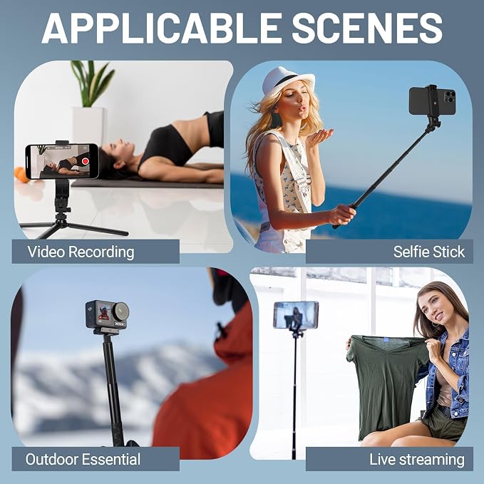 Phone Tripod,28-inch Extendable Selfie Stick,Portable Phone Tripod,Ideal for Cooking,Crafts,Live Streaming,vlogging,and Video Recording,Compatible with iPhone and Android Smartphones - Image 7