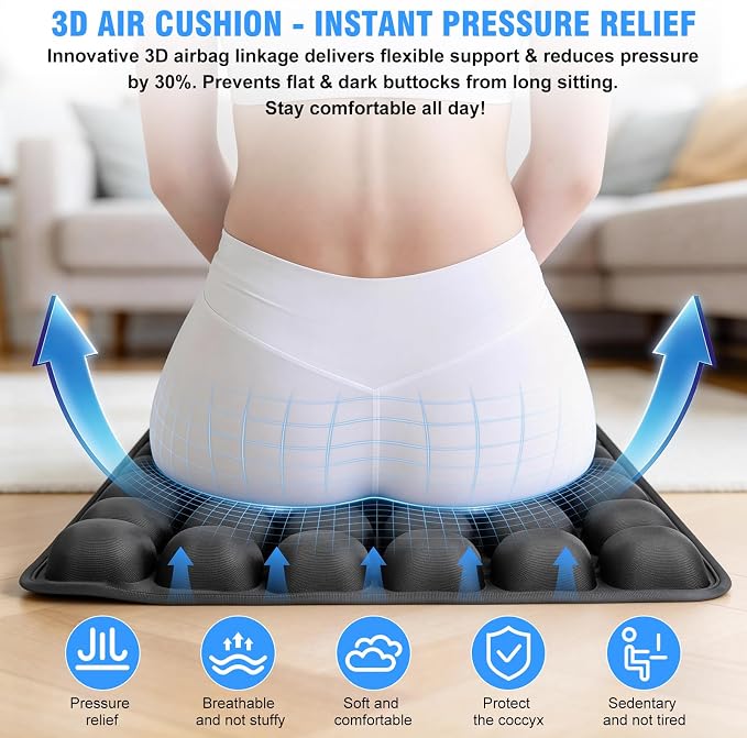 Travel Seat Cushion for Airplane, 3D Inflatable Cushion Non-Skid | Adjustable Air Cushion for Coccyx Tailbone Pain Relief, For Airplane, Car Seat, Office Chair, Wheelchair, Stadium Use - Image 4