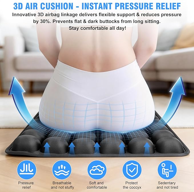 Upgrade Travel Cushion Airplane Seat, 3D Inflatable Seat Cushion, Adjustable Air Cushion with Non-Skid, Coccyx Tailbone Pain Relief Chair Pad for Office, Car, Wheelchair - Image 4