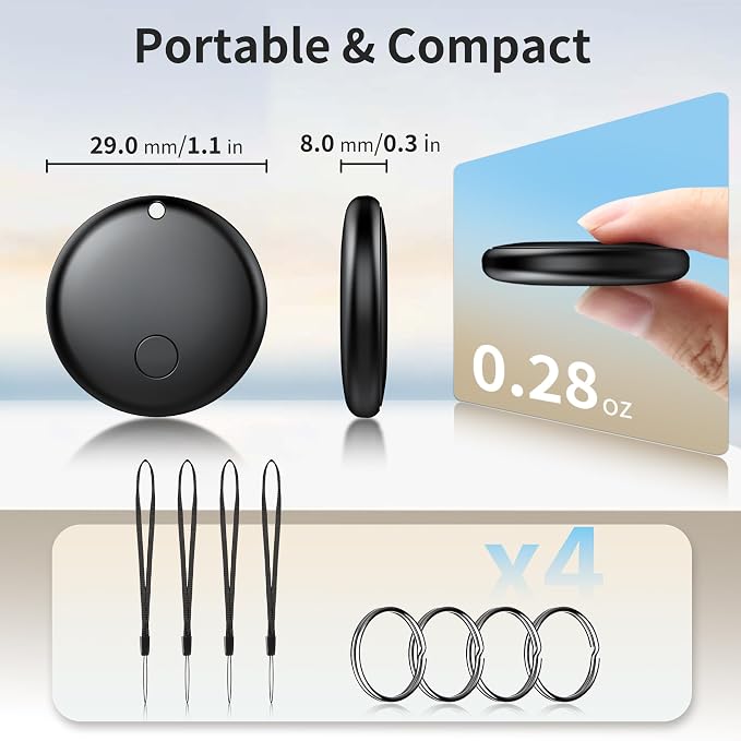 2026 Air Tracker Tags-4 Pack Bluetooth Tracker for Apple Find My app (iOS Only) Keys Finder, Smart Tag, Item Locator for Luggage, Backpack, Suitcases, Replaceable Battery (Black, 4 Pack) - Image 6