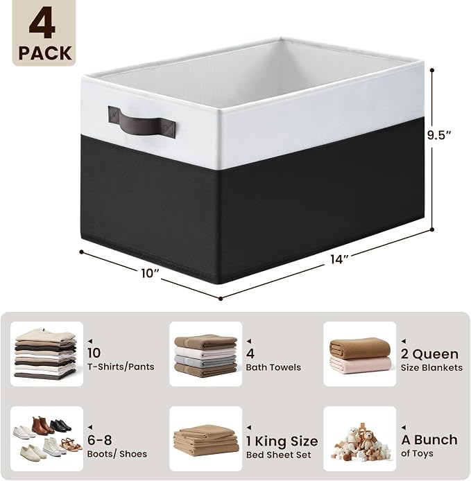 Large Storage Bins for Shelves 4 Pack, Closet Storage Baskets for Clothes Blanket Beddings Towels, Collapsible Fabric Closet Organizer Bins with Handles/ Laundry Room Organization - Image 2