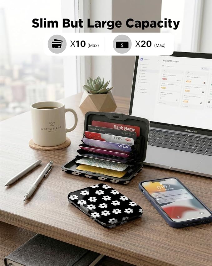 Maicican RFID Blocking Aluminum Credit Card Holder | Slim Metal Wallet for Women & Men, Business Card Case for Travel, Fits Front Pocket, Card holder wallet - White flowers - Image 5
