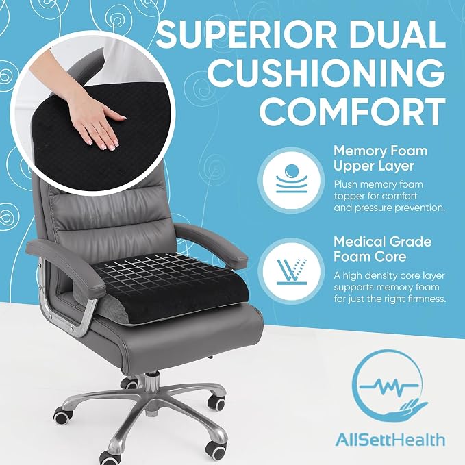Large Seat Cushion (19” x 17” x 3”) Memory Foam for Office Chair, Wheelchair Cushions, Floor Pillow | Cushion Back Pain Coccyx Pain Relief | Plush Velvet Cover with Carry Handle - Image 3