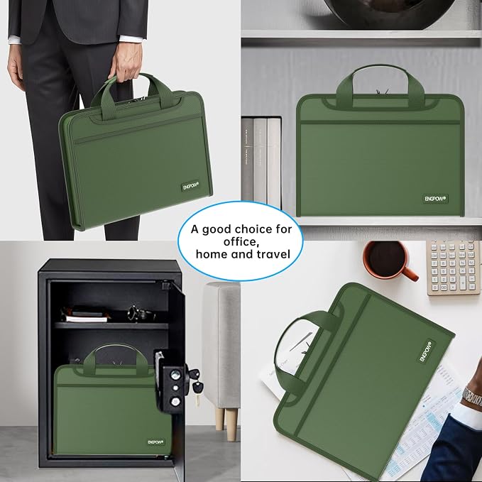 ENGPOW Accordion File Organizer,Fireproof Expanding File Folder with Multi Pockets,13 Pockets Document Organizer with Handle & Labels,Portable Home Travel Safe Storage for Letter A4 Files,Green - Image 6