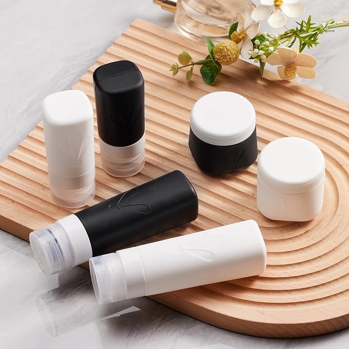 INSFIT travel bottles for toiletries 6 Pack, Leak proof Travel Size Toiletries Containers with toiletry bag, Squeezable Silicone Bottles & Cream Jars, Travel Essentials BPA-Free set for Shampoo - Image 6