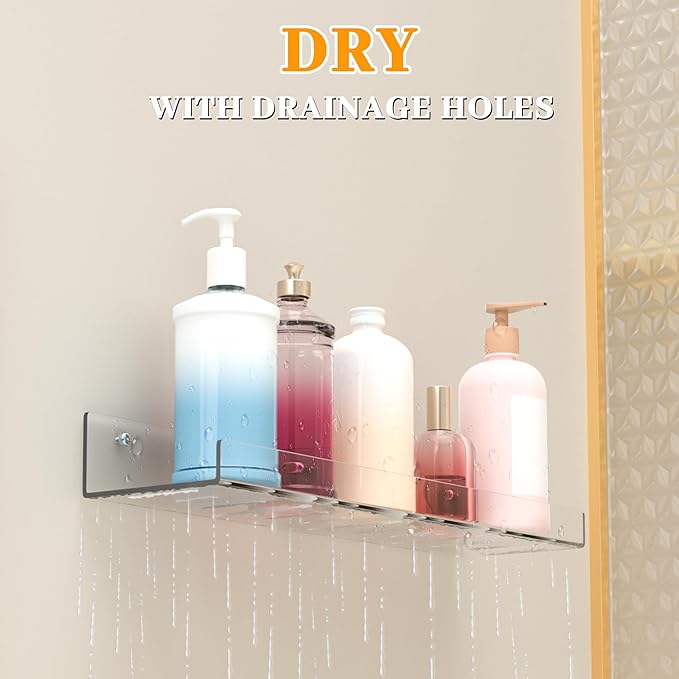 LAZYROSY 6 Pack Floating Shelves - Clear Acrylic/PET Wall Mounted Non-Drilling Storage Rack with Adhesive, Invisible Bathroom and Bedroom Shelves for Kitchen, Living Room, Clear Decoration - Image 3