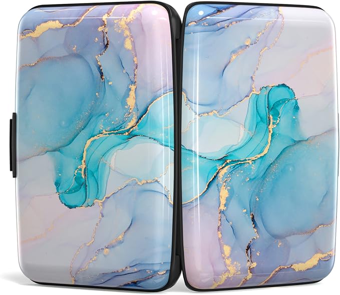 Credit Card Holder, Mini Aluminum Card Wallet RFID Blocking Slim Metal Hard Card Case for Women Men, Purple Gold Marble - Image 5