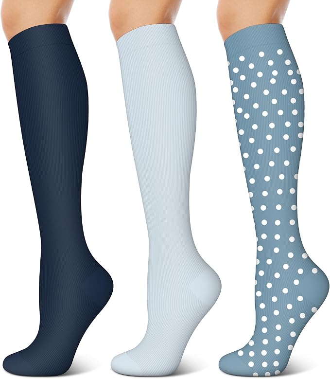 3 Pairs Compression Socks for Women & Men 15-20 mmHg- Best Support for Nurses, Running, Hiking, Recovery & Flight Socks by KXOVT