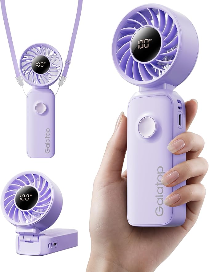 Gaiatop Portable Handheld Fan, Quiet 3 IN 1 Neck/Desk/Hand Fan | Max 18 Working Hours, 5 Speed Rechargeable Battery, Cooling for Travel, Beach, Women/Men Outdoor Activities Gifts Purple by GAIATOP
