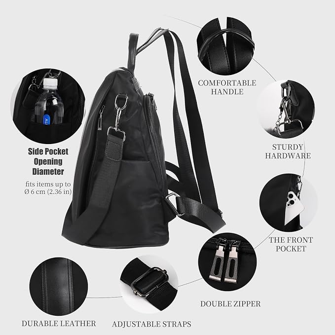 PINCNEL Women Backpack Purse Waterproof Nylon Anti-theft Rucksack Lightweight Shoulder Bag - Image 6