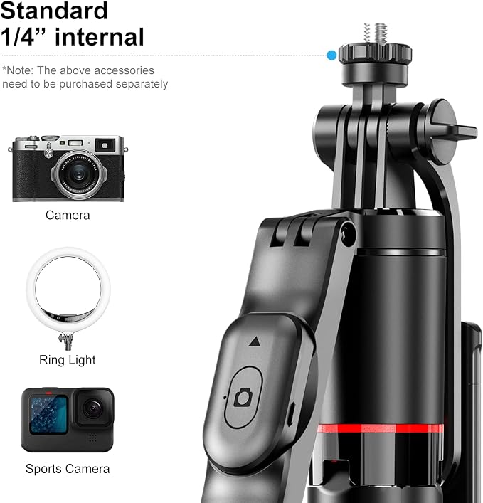 67" Selfie Stick Tripod for iPhone with Remote Control, Phone Holder and 1/4” Screw, Extendable Travel Essentials Tripod for Cell Phone, Camera, Phone Stand for Video Recording - Image 2