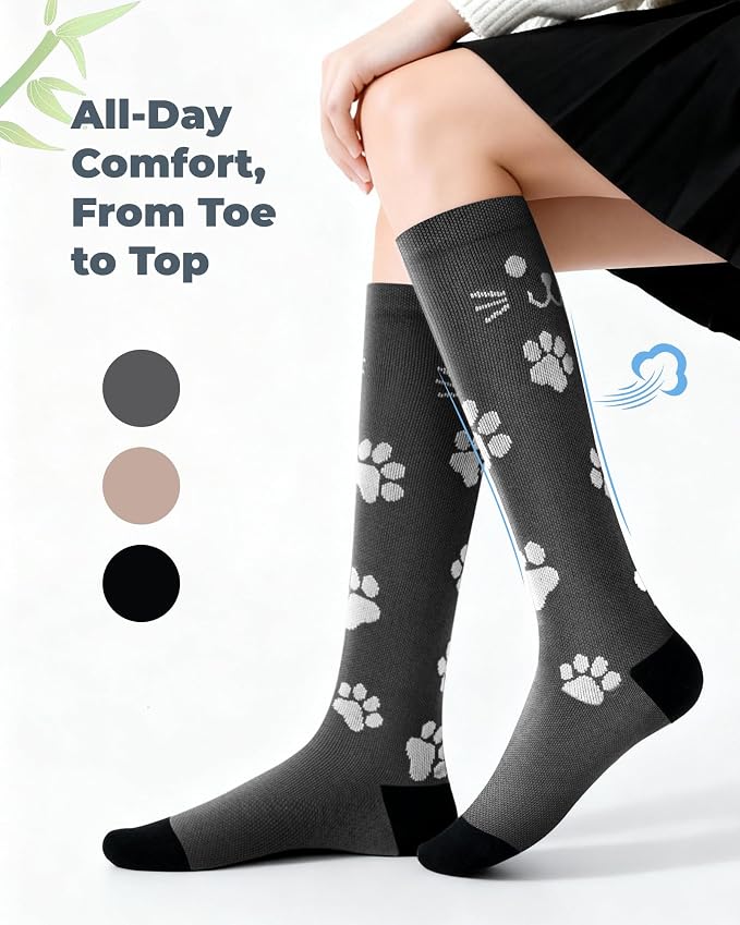 Compression Socks for Women 15-20 mmHg, Viscose from Bamboo, 3-Pair Knee High for Flying, Work & All-Day Comfort - Image 2