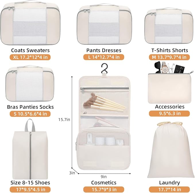 BAGAIL 6 Set/8 Set/10 Set Packing Cubes Various Sizes Packing Organizer for Travel Accessories Luggage Carry On Suitcase - Image 2