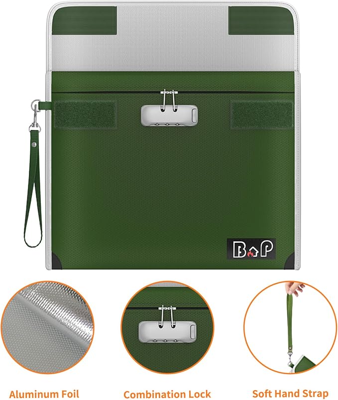 Fireproof Bag with Lock - 4200°F Heat Insulated, Waterproof Fireproof Money Bag with Zipper, Fireproof Document Bag for for Letter,A4,A5 Size Documents/Cash/Valuables/Passport, 13.9"x10.6"(Olive Drab) - Image 4