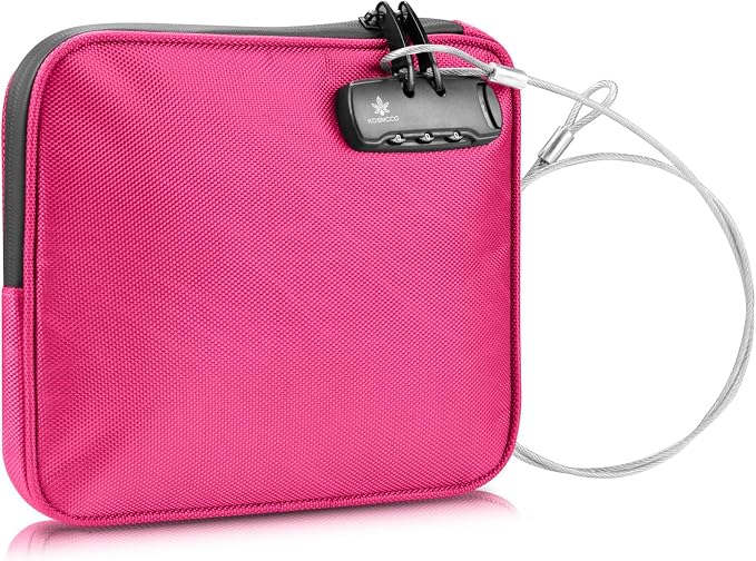 KOSMCCO Beach Locking Bag, Portable Safe, 9x7.5 Inch, Rose Red | Anti-Theft Design, Security Cable Included, Holds Phone Wallet and Keys, Ideal for Beach Pool Cruise and Travel by KosmccoCo