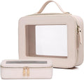Pinkmik Clear Makeup Bag with Brush Bag, (Beige, L+SLIM) | 2pcs, Waterproof, Travel Case for Cosmetics and Toiletries, Women's Cosmetic Organizer, with Zipper by Pinkmik