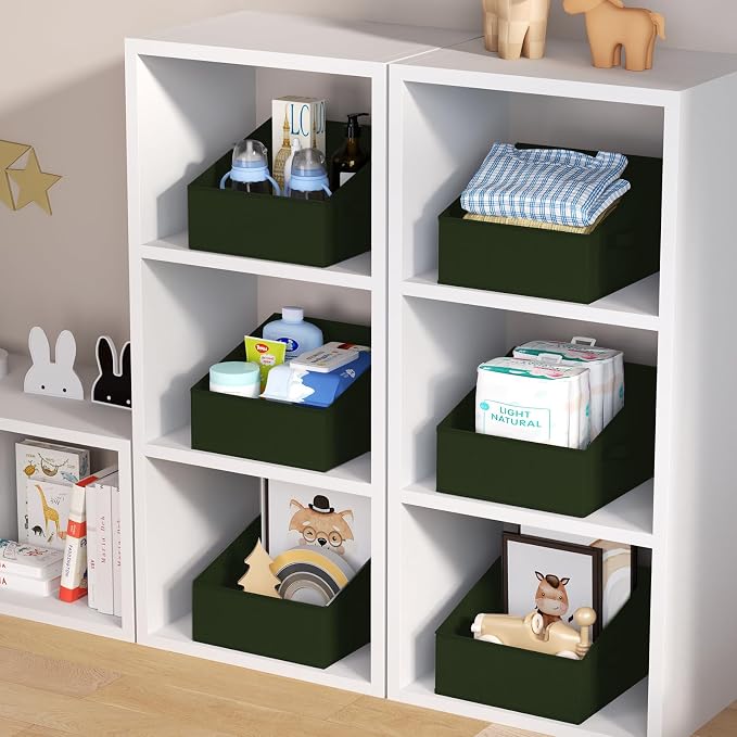 DIMJ Closet Storage Bins 6 Pack - Fabric Trapezoid Closet Organizer Bin, Foldable Storage Baskets for Shelves, Closet Shelf Organizer, Clothing Storage Box for Toys, Books, Towel, Clothes, Green - Image 5