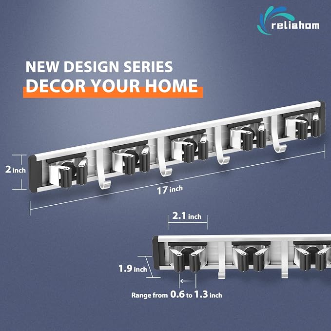 reliahom Broom Holder Wall Mount Mop Hanger Tools organizer 5Racks 4Hooks | Adjustable Mop Broom Wall Hanging Heavy duty Tools Storage Rack Space-saving for Garage,Kitchen,Laundry Room,Garden, Black - Image 6