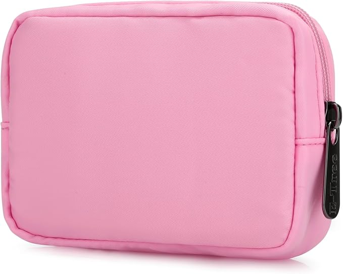 E-Tree Cute Small Makeup Bag, Cosmetic Toiletry Skin Care Make up Little Items Pouch for Purse,Zipper Mini Tech Charger Cable Electronic Organizer Case,Travel Accessories,Pink by E-Tree