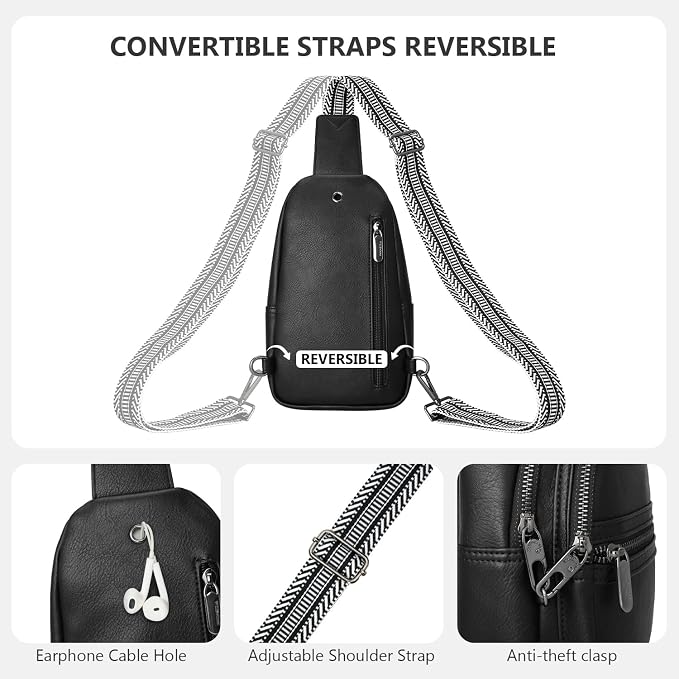 Anti-theft Sling Bags Women Small PU Leather Chest Fanny Pack | RFID Blocking,Safety Zipper,5 Card Slots,Adjustable Strap,Large Capacity,Multi Pockets,Faux Leather,Daypack,Bum Bags,Travel - Image 5