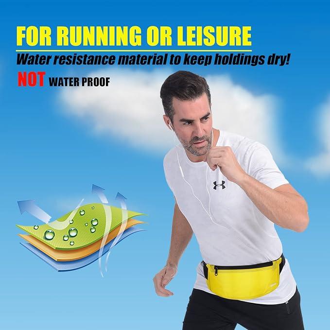 USHAKE Running Belt,Men or Women Ultra Light Bounce Free Waist Pouch Bag Fitness Workout Belt Sport Waist Pack Exercise Waist Bag for iPhone Samsung LG in Running Gym Marathon (YELLOW) - Image 4