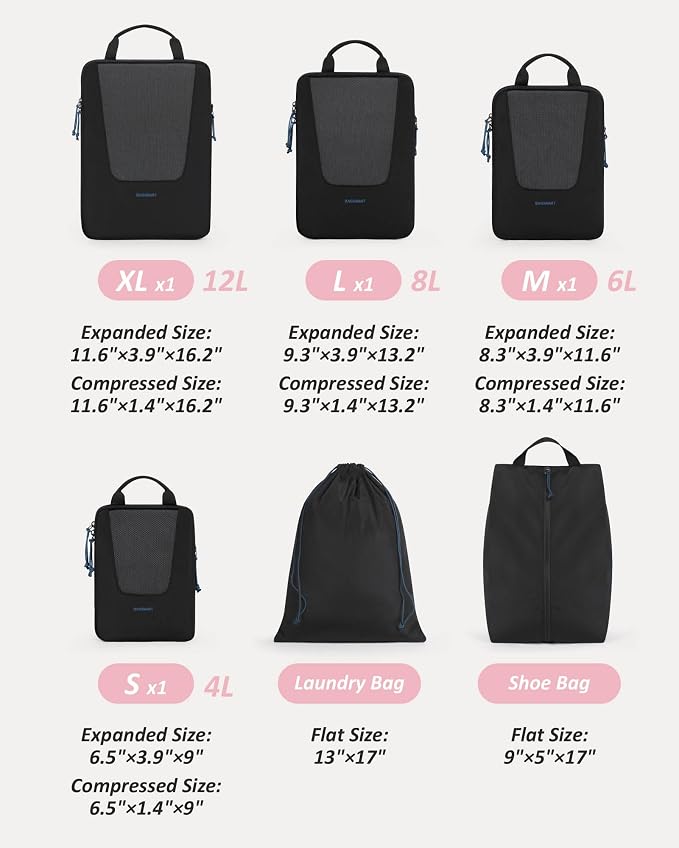 BAGSMART Compression Packing Cubes for Travel, 6/5/4set Lightweight Packing Organizers, Summer Travel Essentials Suitcase Organizer Bags Set - Image 2
