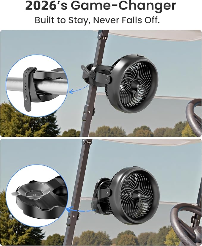 Koonie 8'' 10000mAh Battery Operated Misting Fan with Max. 48 Hrs Runtime | Portable Mist Desk Fan with Clip, 3 Speeds, 2 Spray Modes, 200ML Tank for Golf Cart Home Office Travel Camping Stroller - Image 2