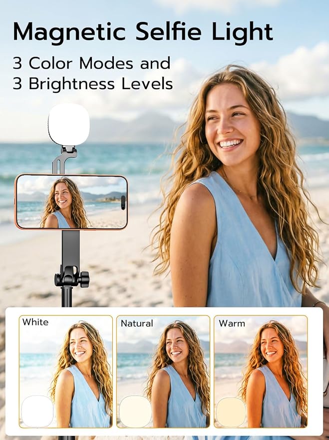 69" Magnetic Tripod for iPhone with Magnetic Light (MPT-04) | Selfie Stick with Magnetic Selfie Light & Remote, Extendable Tripod, Vlogging Kit for Magsafe iPhone/Android Video Recording - Image 3