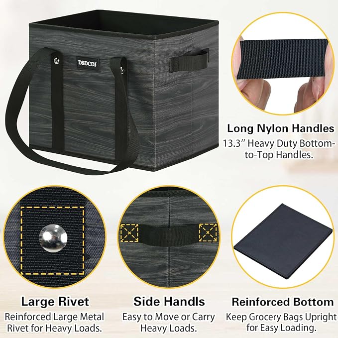 Reusable Grocery Bags - Heavy Duty Reusable Shopping Bags with Hard Bottom & Long Handles, Foldable Large Utility Tote Bag with Box Shape to Stand Up - for Kitchen, Picnic, 3 Pack, Grey - Image 6
