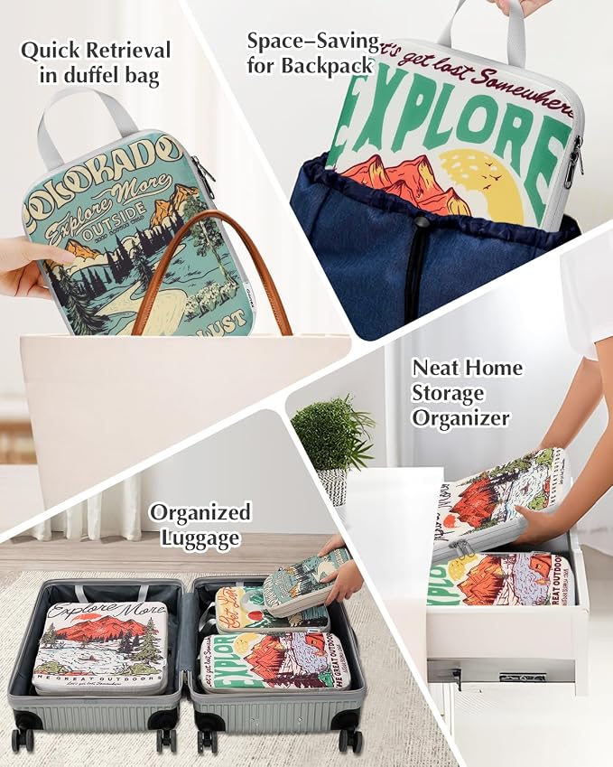 Gonex 6-Piece Compression Packing Cubes with Shoe & Laundry Bags | Unique Printed Design, Ripstop Fabric, Double-Zip Compression, Carry-On Friendly, Lightweight - Image 8