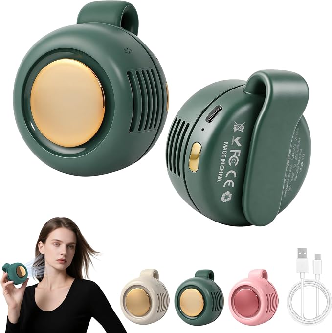 Timeno Portable Clip-On Bladeless Fan, Mini USB Rechargeable 360° Rotatable Fan, 3-Speed Silent Personal Cooling Fan for Outdoor Travel Office (Green) by Timeno