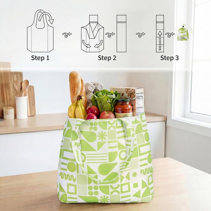 Stelle Lightweight Reusable Grocery Bag with Handles Ripstop Nylon Foldable Tote Shopping Bags for Travel and Groceries - Image 6