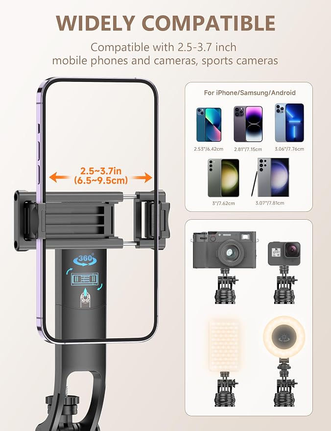 71" Selfie Stick Tripod, All in One Quadripod with Remote & Phone Holder, Extendable Cell Phone Tripod, Travel Tripod Stand Compatible with for Cell Phone & Camera, iPhone, Android,Video Recording - Image 5