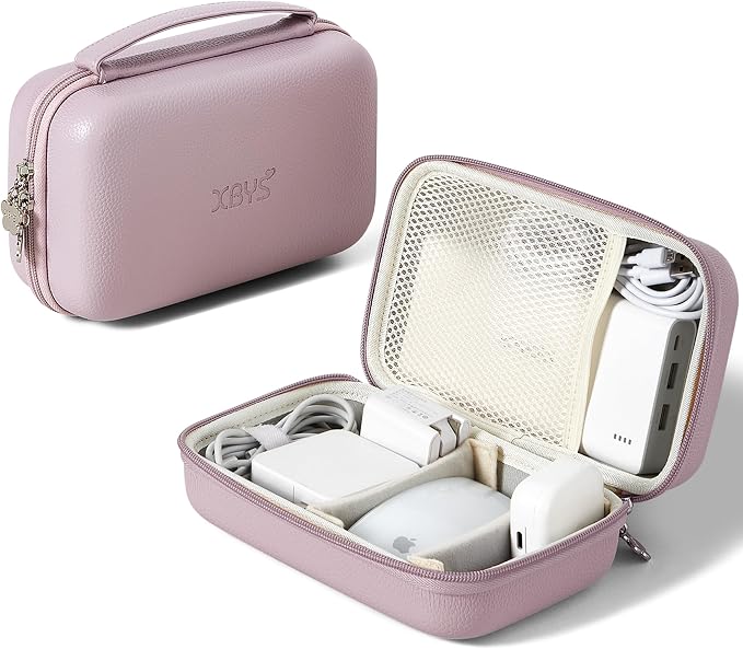 Portable Charger Case, Tech Pouch Travel Organizer, XL, Purple | Hard Shell Electronic Storage for MacBook Power Adapter, Magic Mouse, Charging Cords, Power Bank Laptop Accessories by Linpr
