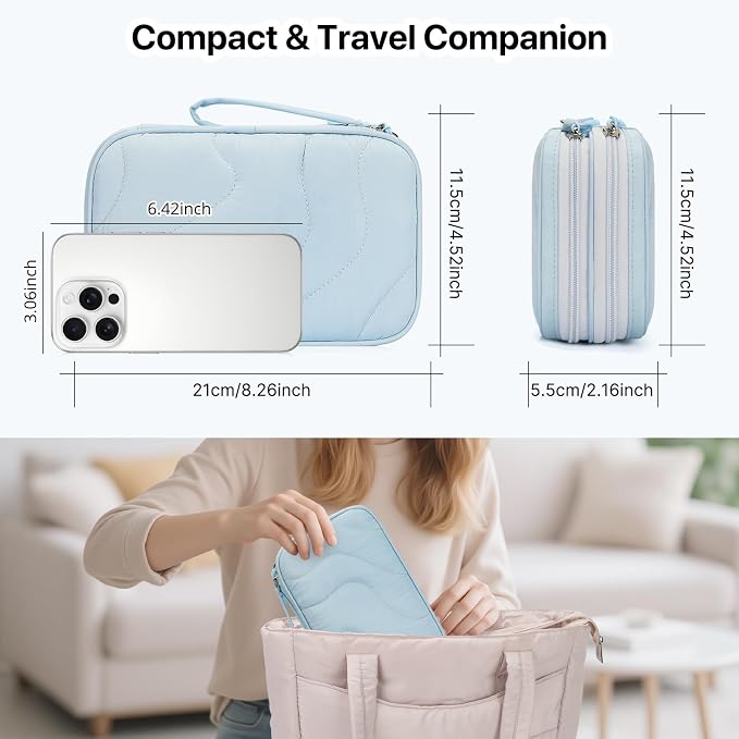 Skycase Tech Pouch - Lightweight Electronics Organizer Travel Case - Double Layers Cable Organizer - All-in-One Storage Bag for Charger, Cord, Phone, Flash Drive, Essentials - L - Image 3