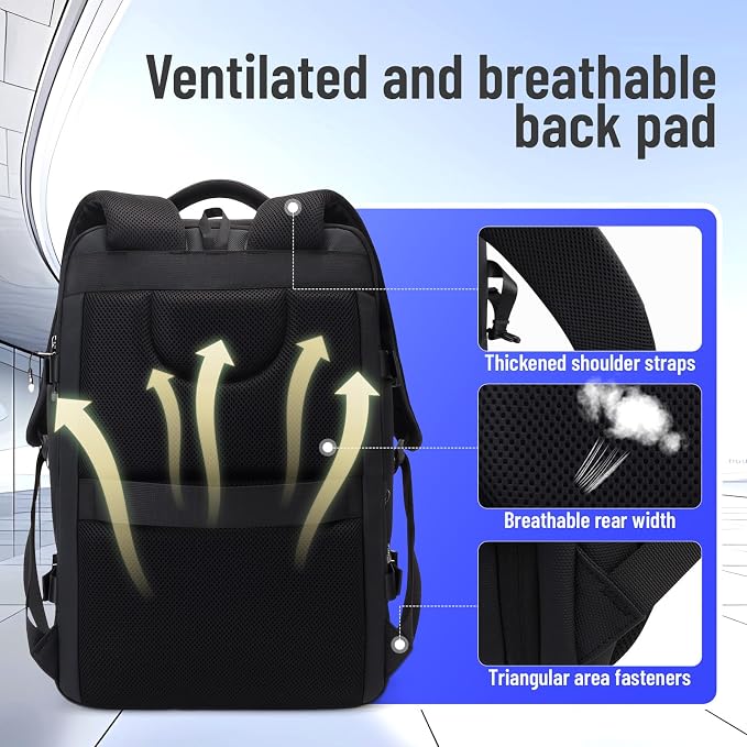 JODEBES 35L-50L Expandable Business Laptop Backpack, Waterproof - Black | Fits 17" Laptop, Daypack with Breathable Back Panel for Men & Women, TSA Carry On Bag for Travel & Work Commuting - Image 6