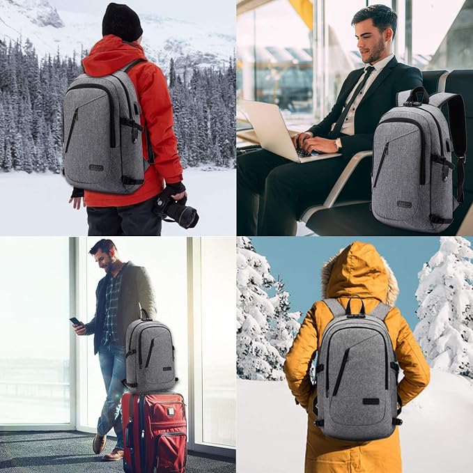 WENIG Laptop Backpack,Business Travel Anti Theft Backpack for Men Women with USB Charging Port,Slim Durable Water Resistant Computer Backpack Fits 15.6 Inch Laptop Notebook,Grey - Image 7