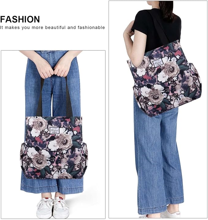 KAMO Floral Tote Bag - Waterproof Lightweight Handbags Travel Shoulder Bag for Hiking Yoga Gym Swimming Travel Beach - Image 6