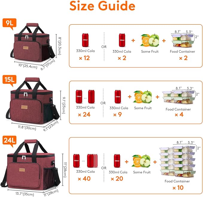 Lifewit Large Lunch Bag, Insulated Lunch Box, Soft Cooler Cooling Tote for Adult Men Women, Burgundy 40-Can (24L) - Image 4