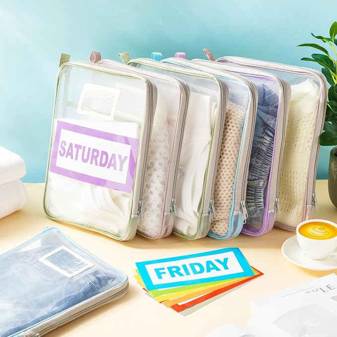 Honoson Packing Cubes for Travel Kids Days of Week Packing Cubes with Labels Clear Zippered Storage Bag for Kids Travel summer camp essentials - Image 2