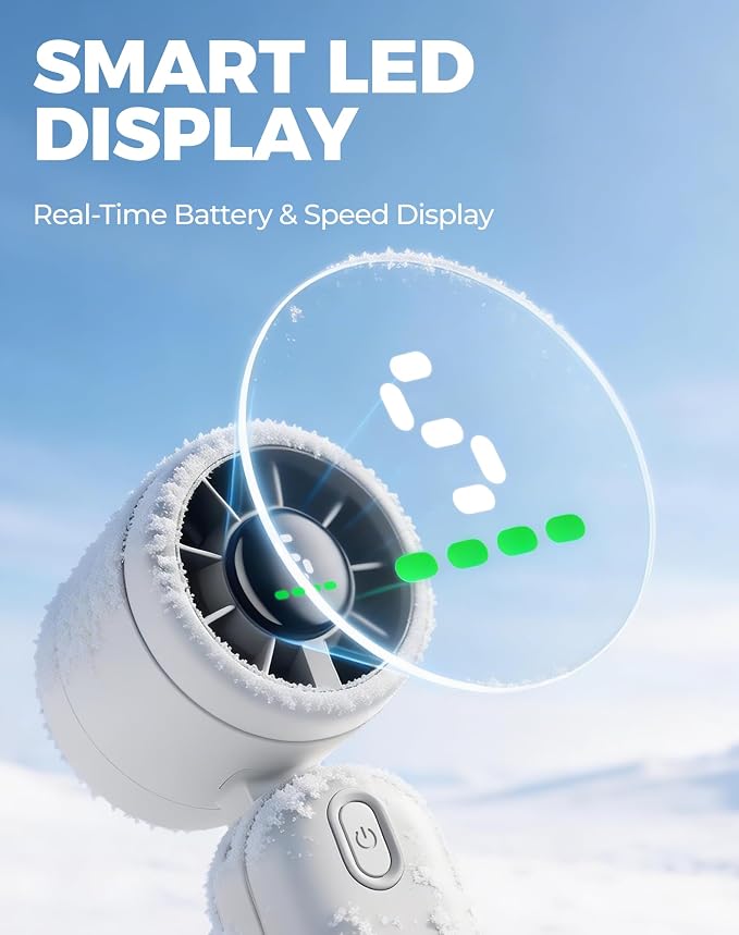 Diveblues Mini Portable Handheld Turbo Fan 27ft/s, 4000mAh Battery | 12H Max Cooling, 5 Speeds, LED Display, Quiet Motor, 3-in-1 Handheld/Neck/Desk Fan for Travel, Cruise & Disney Essentials - Image 6