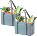 VENO 2 Pack Extra Large Reusable Grocery Shopping Bags Utility Tote | Water Resistant, Storage Box w/ Sturdy Side Handles & Hard Bottom, Foldable for Groceries Shopping Cart(Blue, 8 Gallon) by Veno