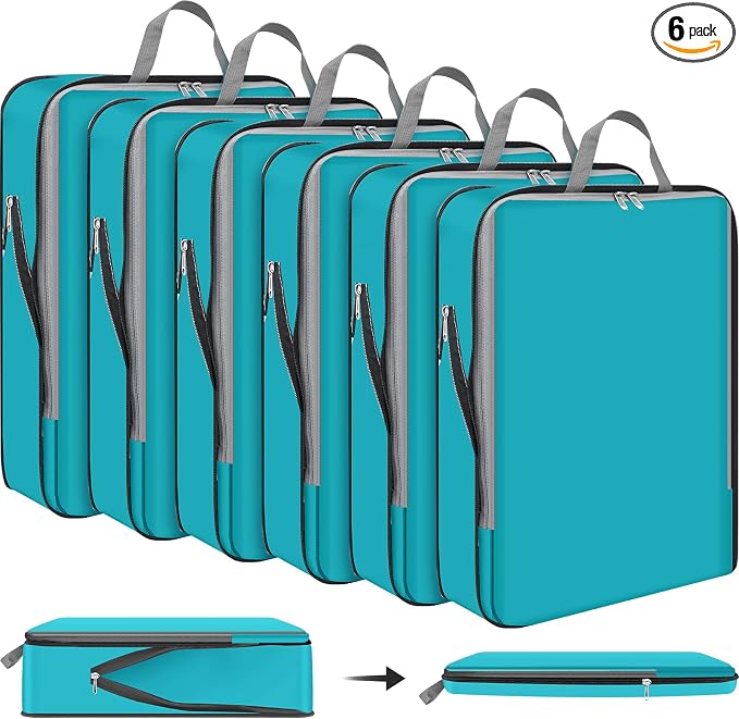 Hosuly 6 Pcs Large Ultralight Compression Packing Cubes for Travel 17.3 x 12.6'' XL Large Expandable Luggage Storage Organizers for Save Space Family Long Trips (Blue) by Hosuly