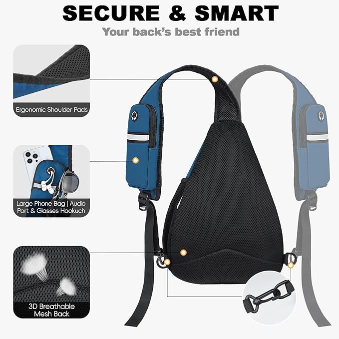 Seektop Anti Theft Crossbody Bag for Women RFID Blocking Sling Bag 7L | Waterproof Sling Daypack with Phone Pouch, Lightweight 400D Nylon, Small Chest Pack, Shoulder Backpack for Travel Hiking Men - Image 5